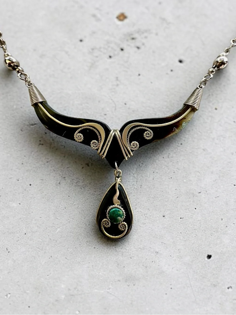 Artisan Wire-Wrapped Malachite Pendant Necklace (17